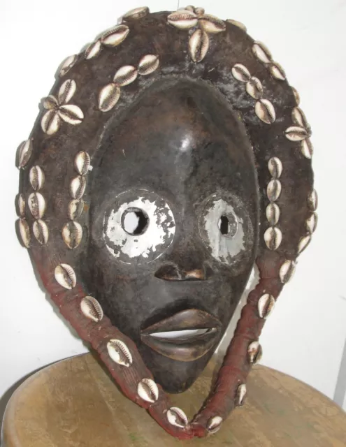 Old African Tribal Dan Power Cowrie Shell Dance Metal Eye Face Antique Masque 3