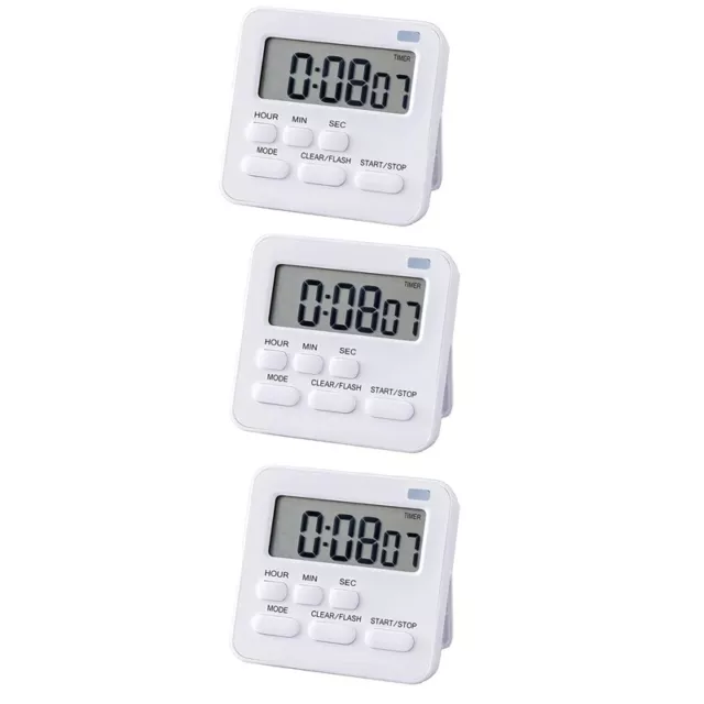 3X Küchen Timer, Eier Uhr mit Uhr, Digital Timer Stopp Uhr mit Lautem LCD A3046