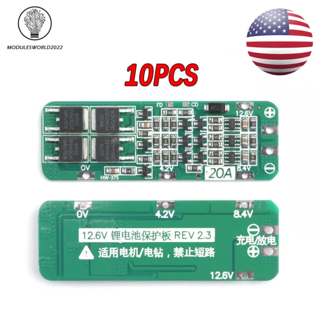 10x 3S 20A Li-ion Lithium Battery 18650 Charger PCB BMS Protection Board Cell US