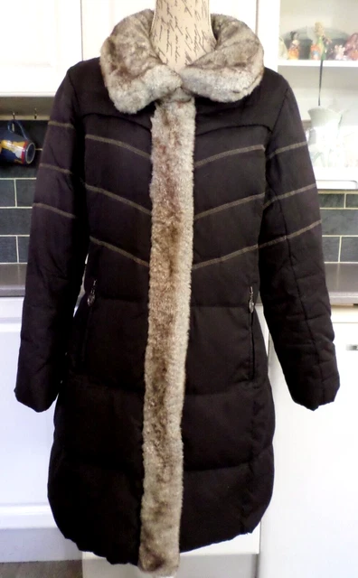 HILARY RADLEY NEW YORK BROWN FAUX FUR TRIM ZIP UP QUILTED DOWN