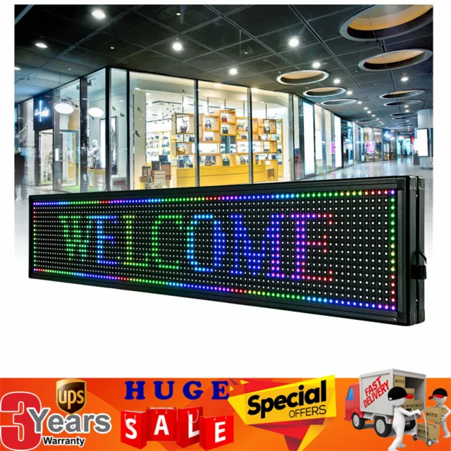 LED Sign 40"X8" Scrolling Message Display Board RGB 7-Color Programmable Board
