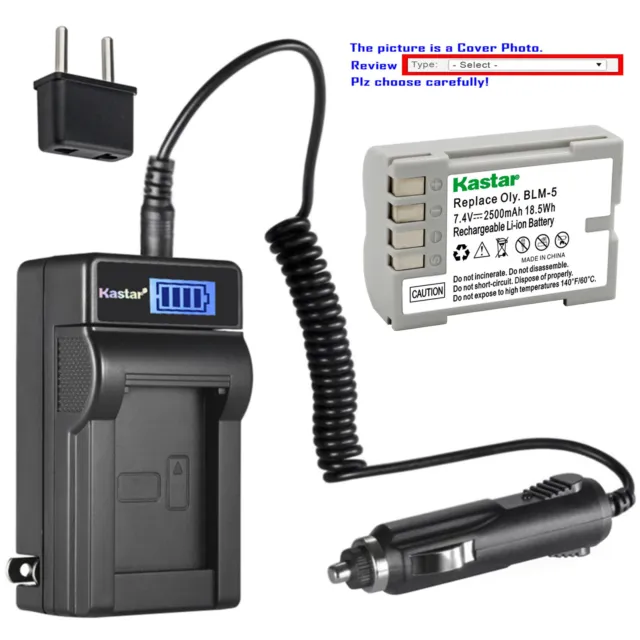 Kastar Battery LCD AC USB Charger for Olympus BLM-5 PS-BLM5 E1 E3 E5 E30 Camera