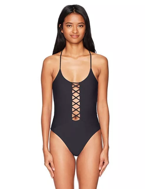 Rip Curl Women's Designer Surf Lattice One Piece Swimsuit, Black/Black, L