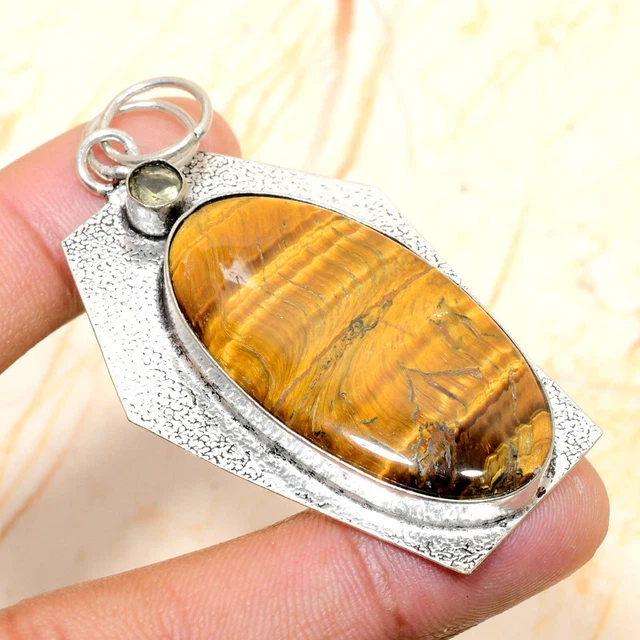 Tiger Eye, Citrine Gemstone Handmade Gift Jewelry Pendant 2.55" r743