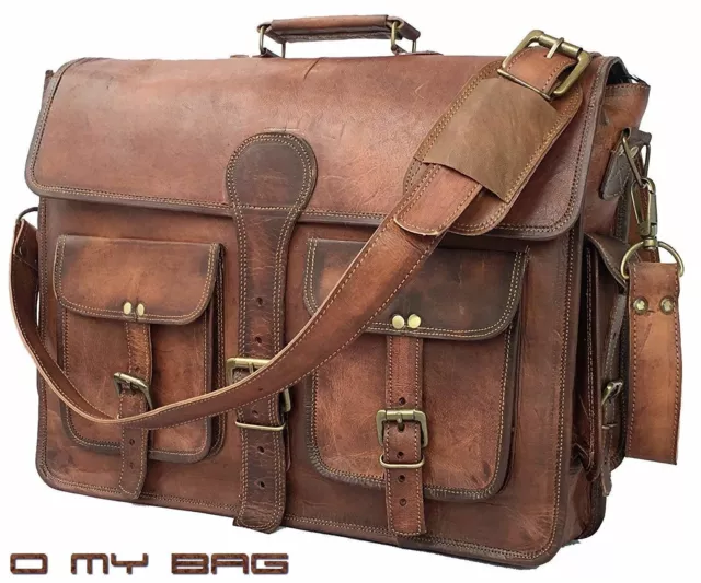 Newest men's Genuine Vintage Leather Messenger Mack-book Shoulder Laptop Bag