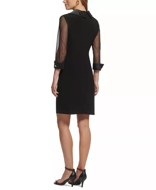 JESSICA HOWARD Faux Wrap Dress Petite Size 4P Black Illusion Sleeve Collar NWT 2