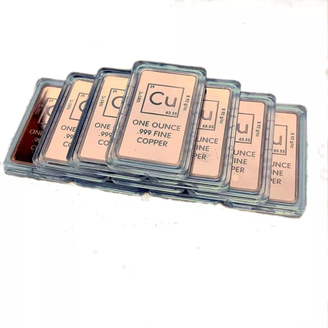 10 Pack - 1 Troy Ounce Copper Bar Bullion with Cu Element Design .999 Pure