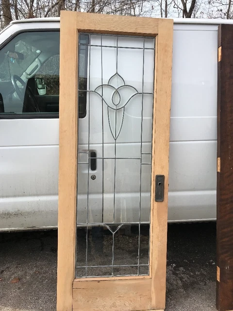 OXF 19 Antique Pine Leaded Beveled Entrance Door 29.75 X 79 15/16 X1.75