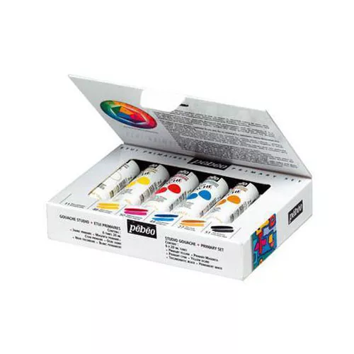 Pebeo Studio Gouache Opaque Watercolour Paint Primary Colour Set 6 x 20ml