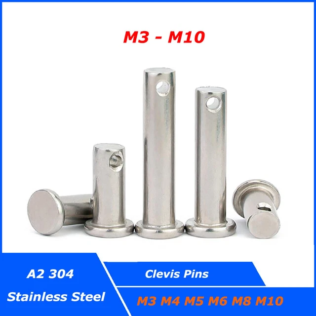 304 Stainless Steel Clevis Pins for Retaining R Clips & Split Pins M3,4,5,6,8,10