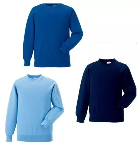 Russell Jerzees 762B Plain BLUE Kids Childs School Jumper Sweatshirt No Logo