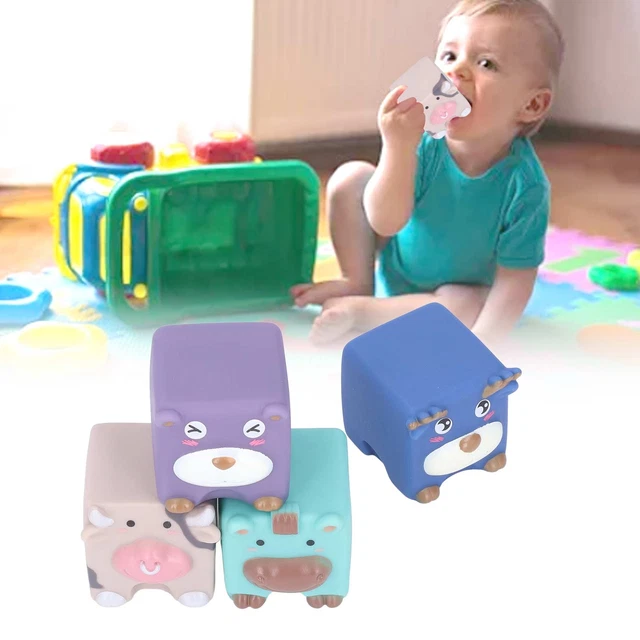 (ND1)4pcs Soft Stacking Building Blocks Cute Cartoon Animal Shaped Teething Sque