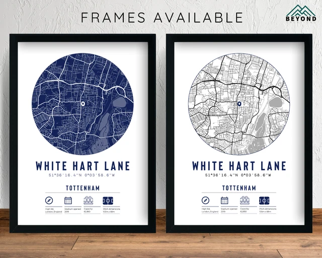 TOTTENHAM HOTSPUR STADIUM Map Prints Frames | Poster Spurs Gift White ...