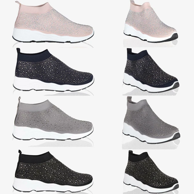 BASKET FEMME BLANCHE Paillettes Strass Pas Cher Original Stretch