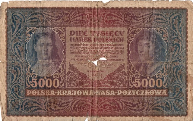 Poland 5000 Marka 1920 Very Well Circulated Vintage World Paper Currency