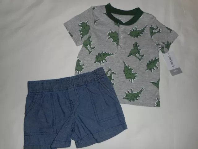 Carters 2 Piece Dinosaur Short Set- Infant Baby Boy Clothes Size 6 Months - New