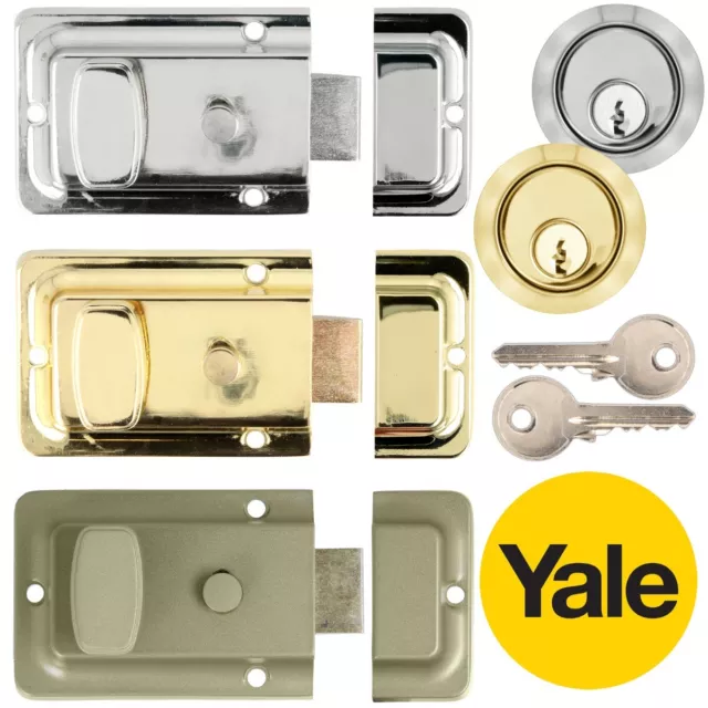 YALE NIGHT LATCHES Front Door Snib Catch Nightlatch Lock Key Chrome/Brass/Green