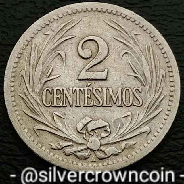 Uruguay 2 Centesimos 1901 A. KM#20. Two Cents coin. Berlin mint. Radiant Sun.