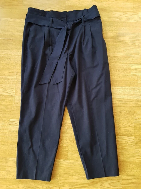 BODEN ST IVES Paperbag LINEN Trousers 12 Petite NAVY BLUE Belted Cropped Pants M 29.99 PicClick UK