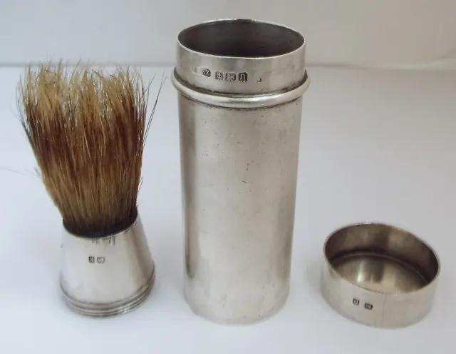 Lovely Quality Heavy English Antique 1912 Sterling Silver Travel Shaving Brush