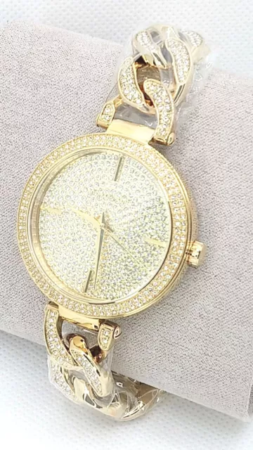 Mk4674 Michael Kors Gold Tone Catelyn Pave' Crystal Chain Link Women's Watch 2