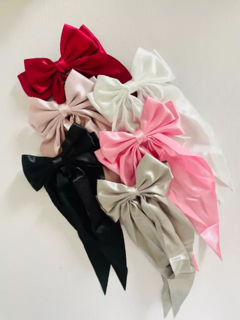 long satin silk bow clips XL hair bow clips neutral colours all age hair clips