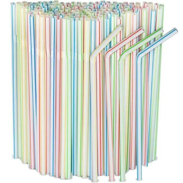 1000 x Disposable Plastic Straws Flexible & Bendy (205mm x 0.5mm) **New**