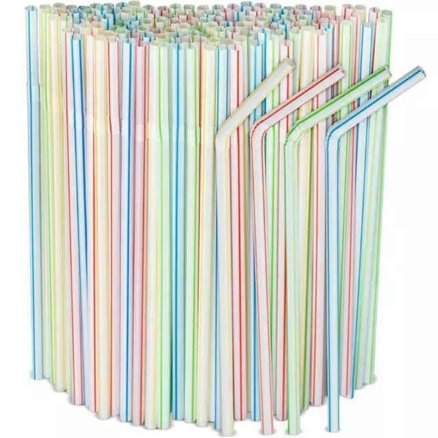 1000 x Disposable Plastic Straws Flexible & Bendy (205mm x 0.5mm) **New**