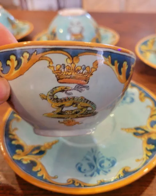 Emile Balon Blois Ulysee Tea Cup & Saucer 14 Pc 7 Set Crown Dragon Hand Painted