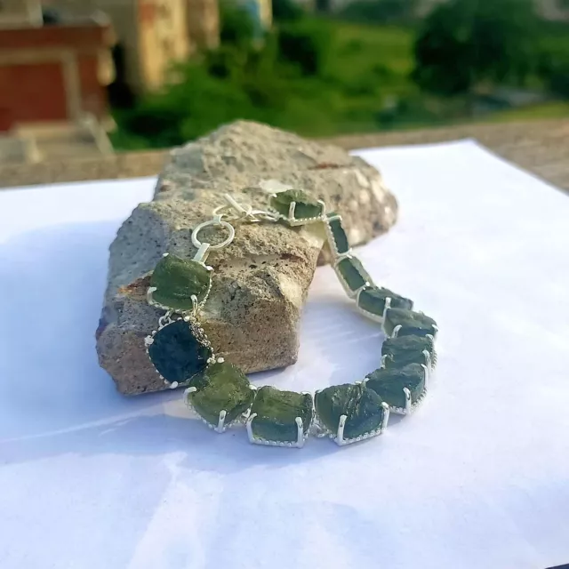 Real Moldavite Bracelet Czech Moldavite Bracelet 925 Sterling Silver Bracelet 2