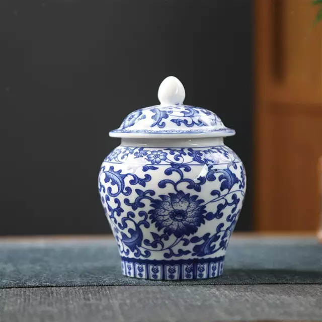 Chinese Blue and White Porcelain Ginger Jar Tea Storage Jar with Lid Table