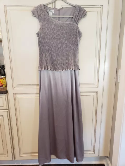 Patra Dress Long Gown Formal Silver Size 8 Asymmetrical Neckline Top Overlay