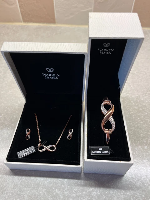 WARREN JAMES ROSE Gold Coloured Necklace Earrings Set Bangle 25.00 PicClick UK