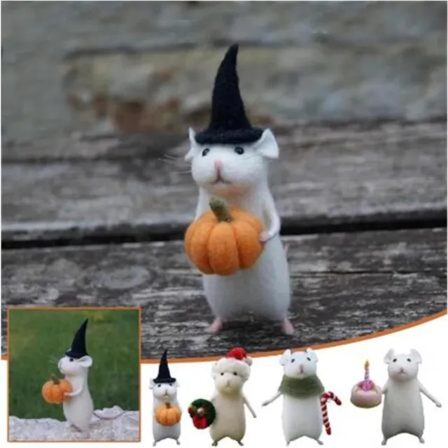with A Pumpkin Wool Felt Mouse Mouse with Xmas Hat Christmas Mouse Ornament