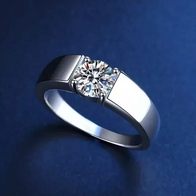 14K White Gold Plated 1 Ct Round Cut  Natural Moissanite Solitaire Wedding Rings