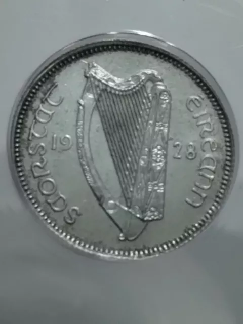 1928 Irish Ireland 1 Shilling Silver Coin Gaelic Harp Ms 63 Anacs Scilling Bull