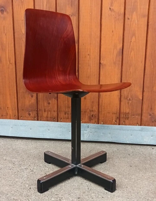 Silla de Escuela Pagholz Niño Vintage 60er Madera & Metal Silla Retro 70er 1/7