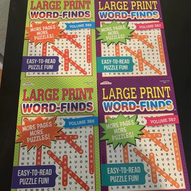 LOT OF 4 KAPPA Large Print Word-Finds Word Search Puzzle Books 325 384 ...