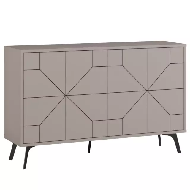 Madia Moderna Credenza Mobile Soggiorno Legno Tortora 4 Ante Design Geometrico