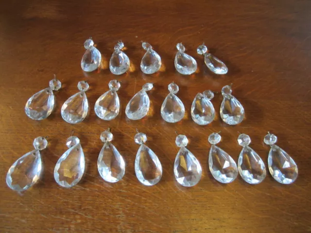 20 VINTAGE CUT GLASS / CRYSTAL CHANDELIER DROPLETS  2" with OCTAGON  BEAD