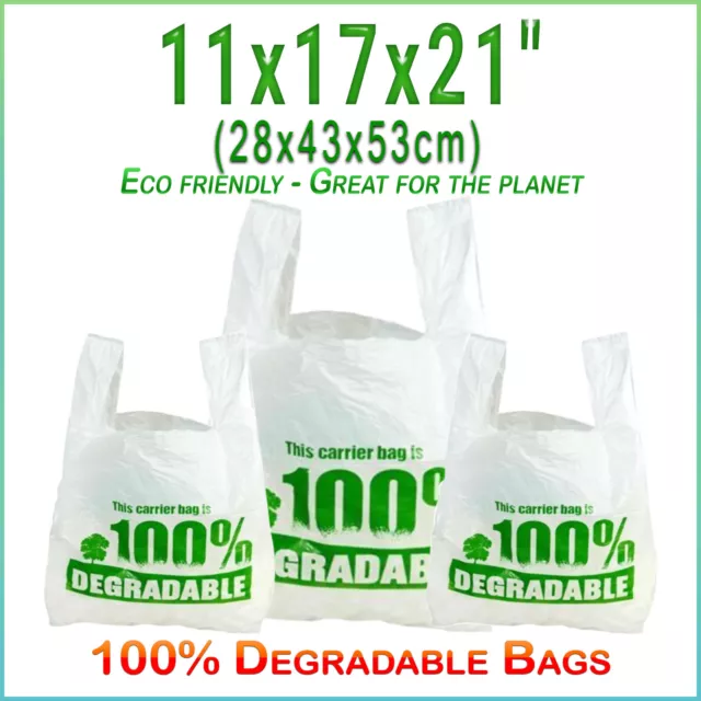 100 x Degradable Eco Plastic Shopping Vest Carrier Bags Large UK 11"x17"x21"