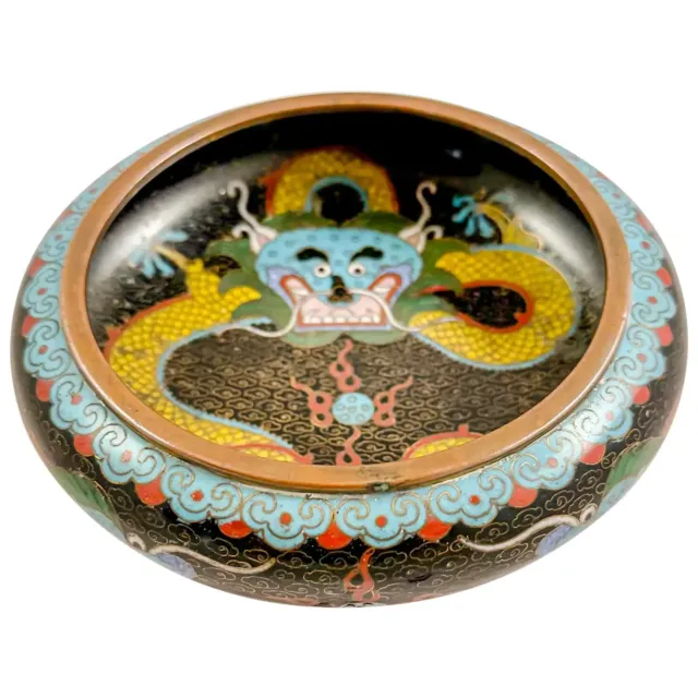 Antique Qing dynasty Chinese dragon design cloisonné enamel brush washer bowl