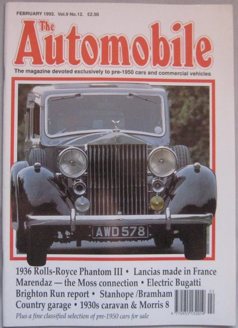 THE AUTOMOBILE MAGAZINE February 1992 featuring Rolls-Royce, Bugatti ...