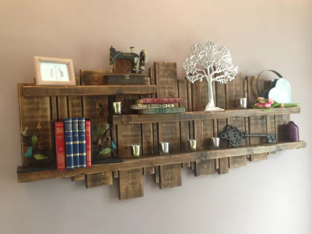 Wooden wall unit display floating rustic reclaimed shelf various colours & sizes