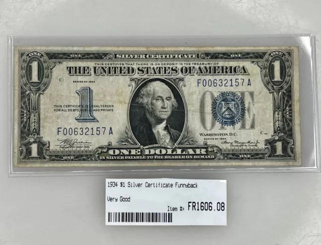 Fr 1606 1934 $1 Dollar Silver Certificate Funny Back Very Good - 89467