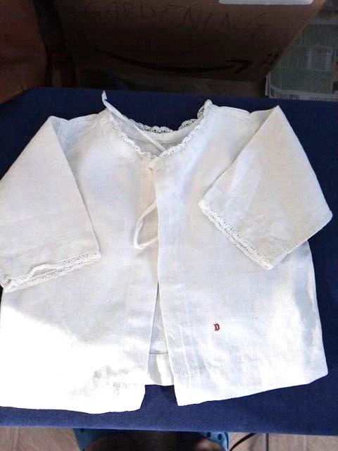Original Vintage Baby Victorian Hand-made Matinee Coat Linen Monogrammed D VGC