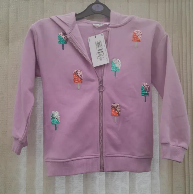 BNWT M & S girls pink zip front sequin design hoodie - age 7-8 years