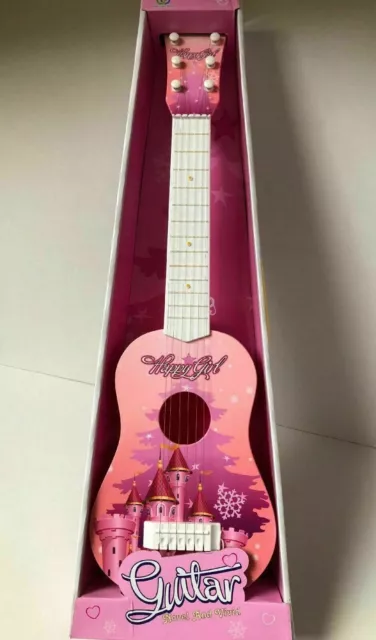 23" Kids Girls 6 String Rock Star Guitar Pink Castle Musical Toy Acoustic Guitar