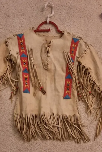 Indianer Powwow Warshirt Kind Leder Perlenbänder