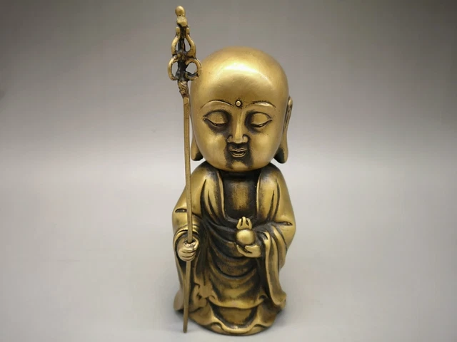 7" Chinese Antique qianlong mark bronze ksitigarbha bodhisattva Buddha statue